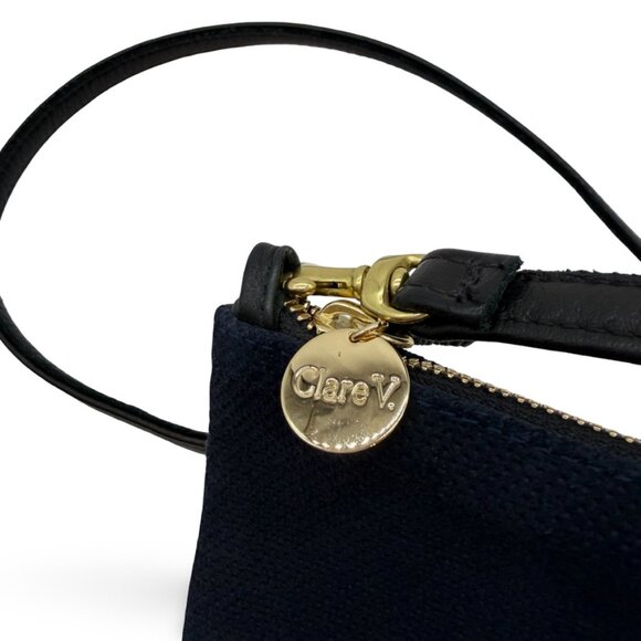 Clare V. Sac Bretelle Navy Perforated Suede w Stripes Crossbody Bag - Picture 3 of 8